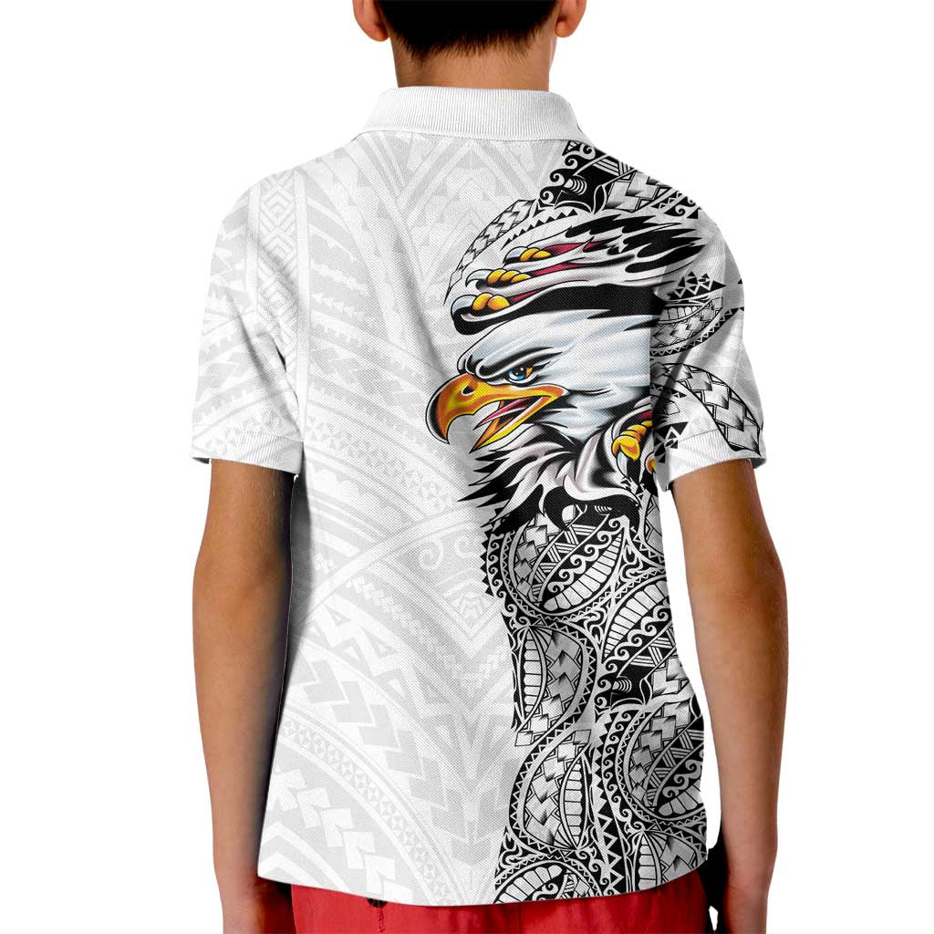 American Samoa Flag Day Kid Polo Shirt Tribal Tattoo with Eagle White