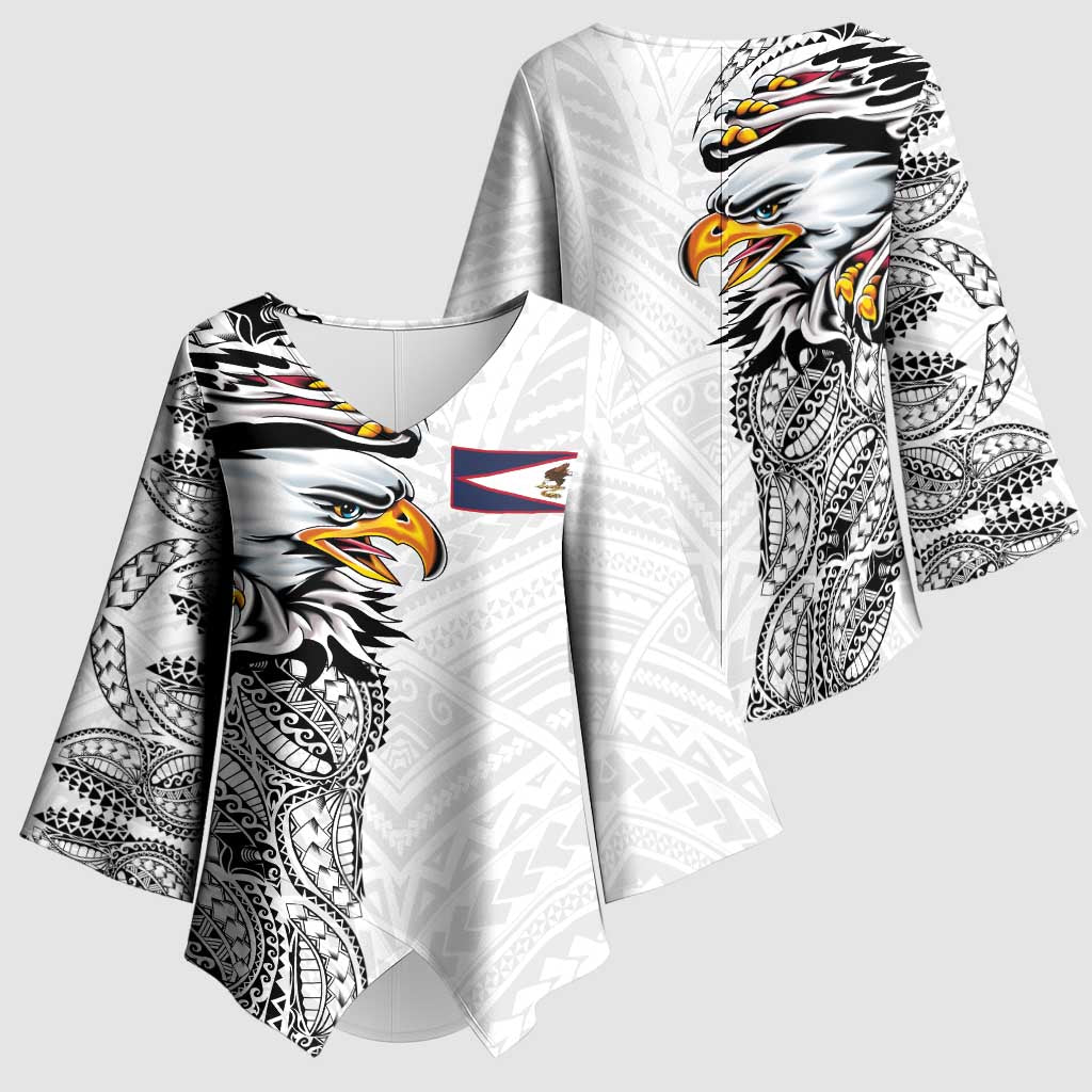 American Samoa Flag Day Kimono Sleeve Blouse Tribal Tattoo with Eagle White