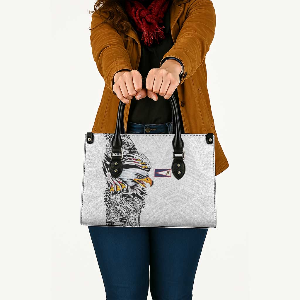 American Samoa Flag Day Leather Bag Tribal Tattoo with Eagle White
