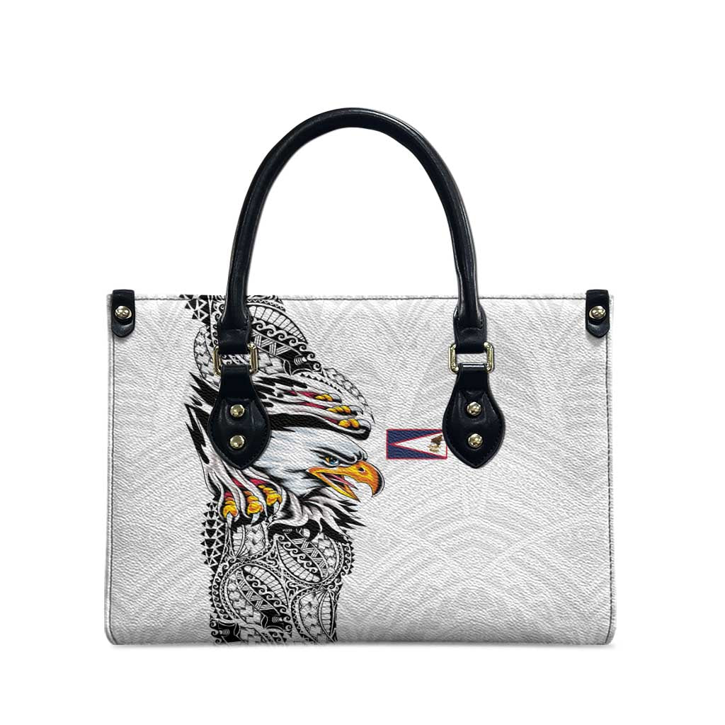 American Samoa Flag Day Leather Bag Tribal Tattoo with Eagle White