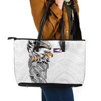American Samoa Flag Day Leather Tote Bag Tribal Tattoo with Eagle White