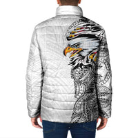 American Samoa Flag Day Padded Jacket Tribal Tattoo with Eagle White