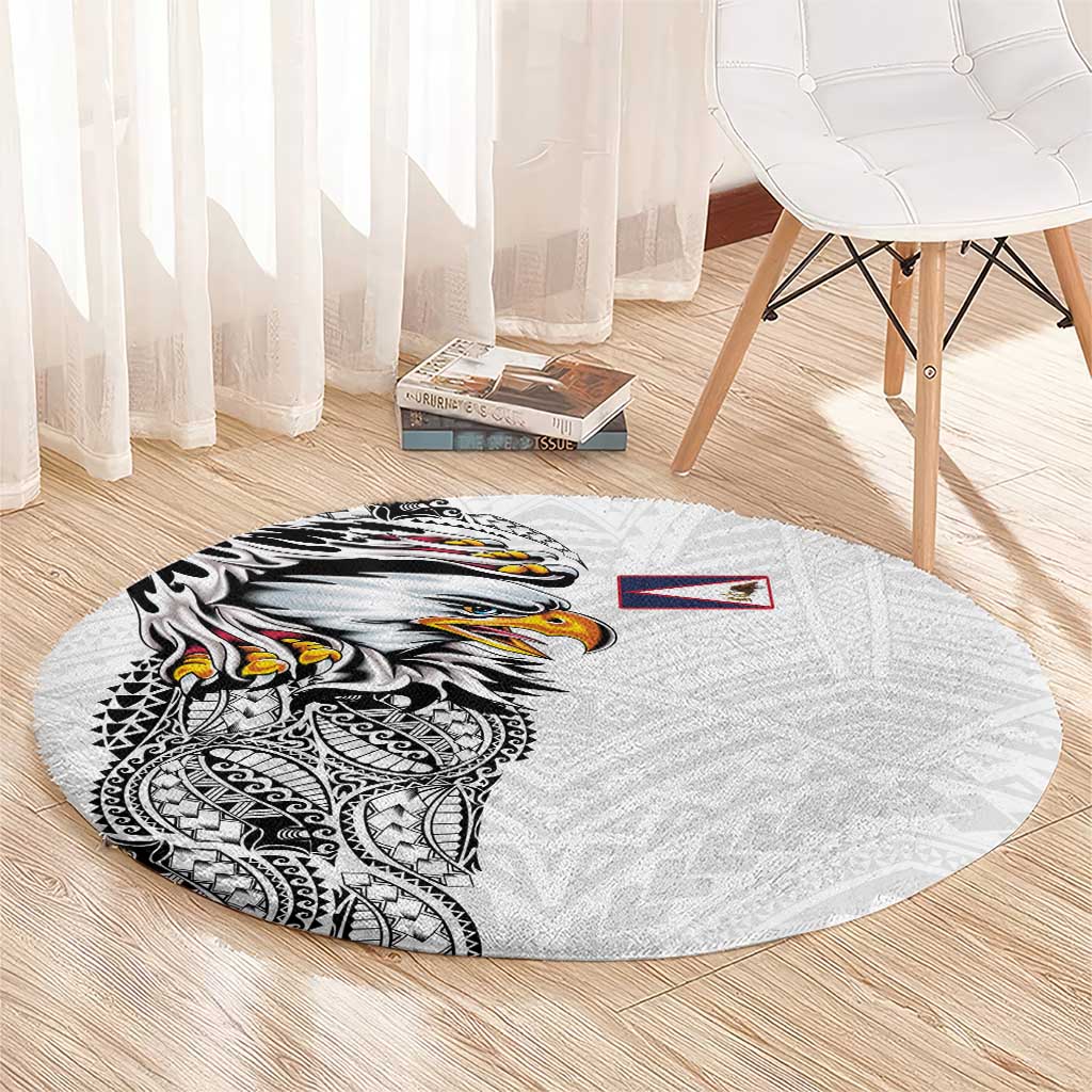 American Samoa Flag Day Round Carpet Tribal Tattoo with Eagle White