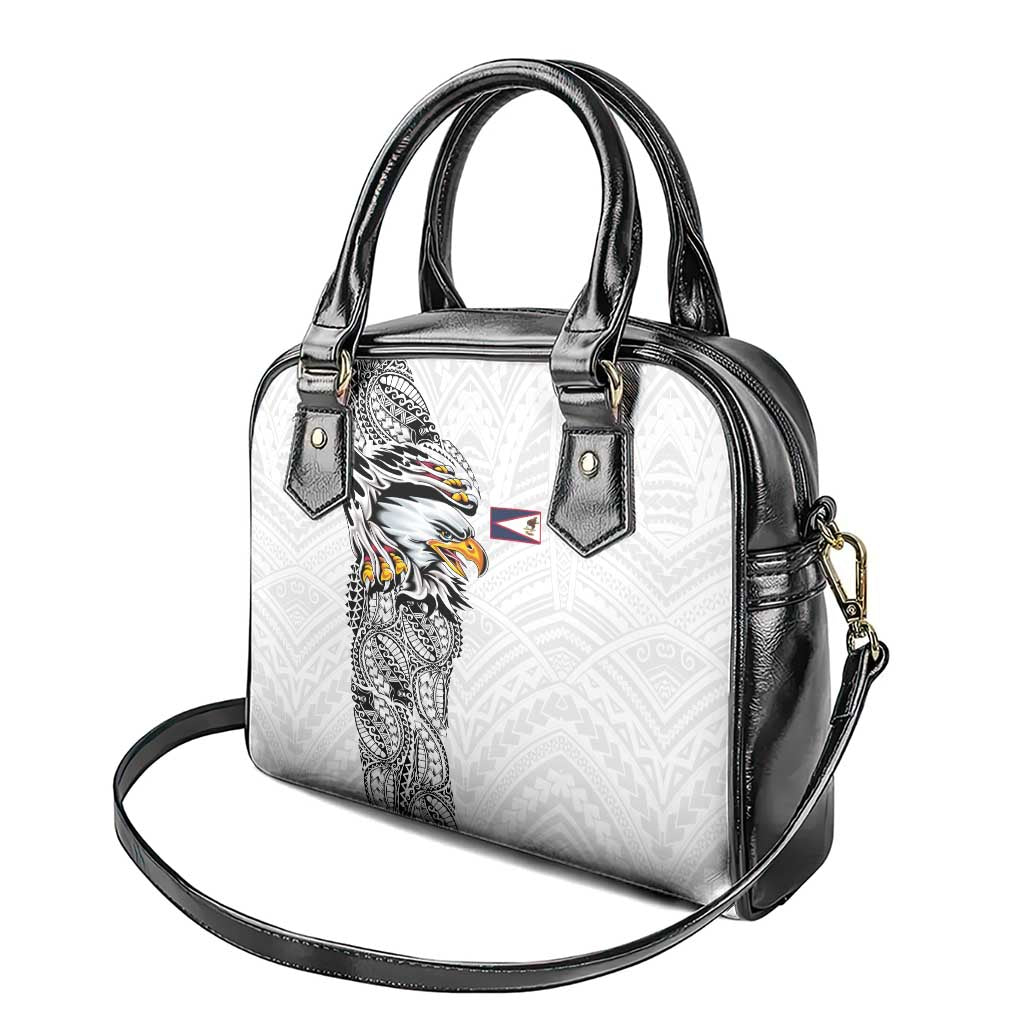 American Samoa Flag Day Shoulder Handbag Tribal Tattoo with Eagle White
