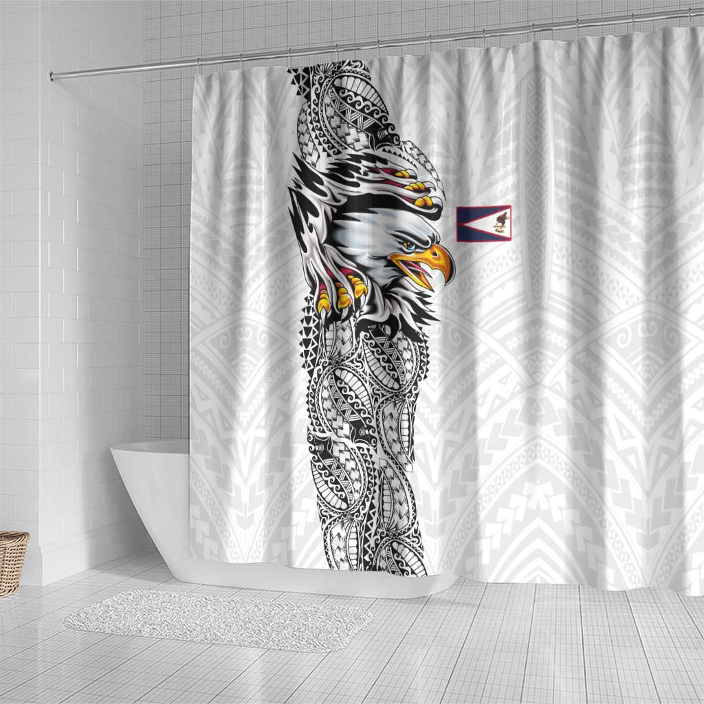 American Samoa Flag Day Shower Curtain Tribal Tattoo with Eagle White