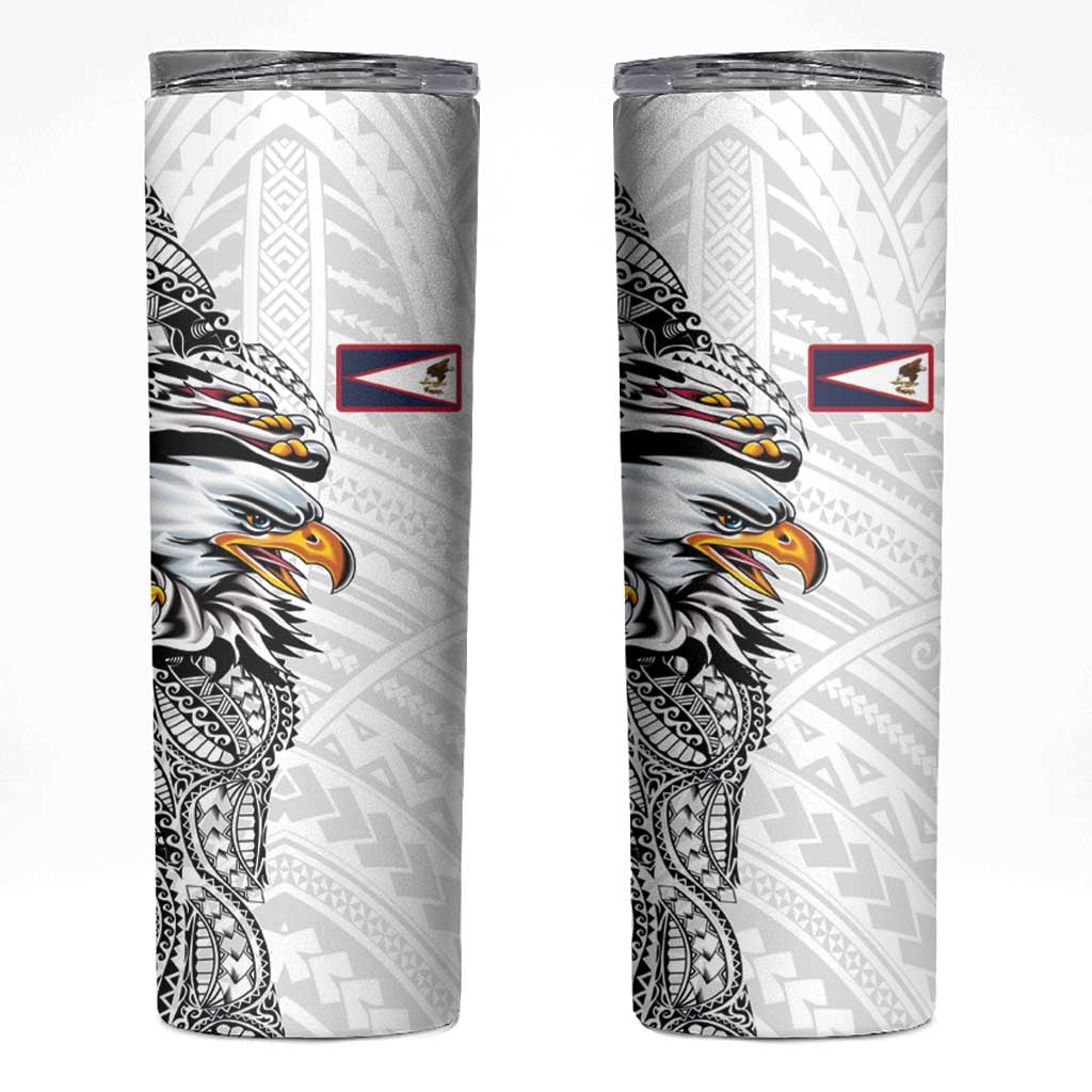 American Samoa Flag Day Skinny Tumbler Tribal Tattoo with Eagle White