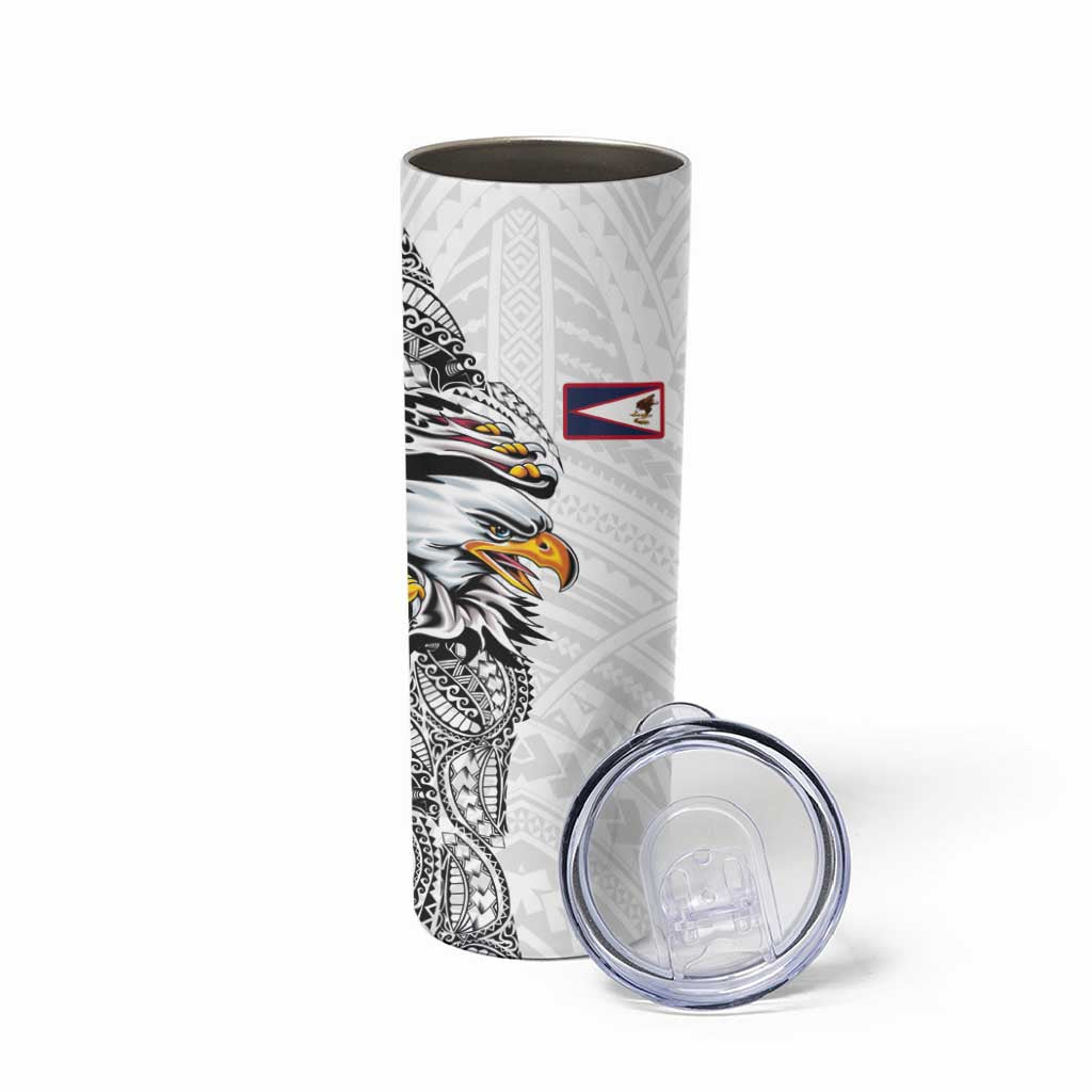 American Samoa Flag Day Skinny Tumbler Tribal Tattoo with Eagle White