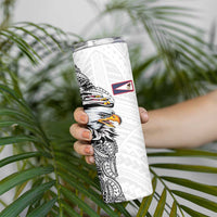 American Samoa Flag Day Skinny Tumbler Tribal Tattoo with Eagle White