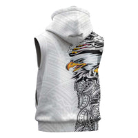 American Samoa Flag Day Sleeveless Hoodie Tribal Tattoo with Eagle White