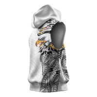 American Samoa Flag Day Sleeveless Hoodie Tribal Tattoo with Eagle White