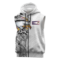 American Samoa Flag Day Sleeveless Zip Hoodie Tribal Tattoo with Eagle White