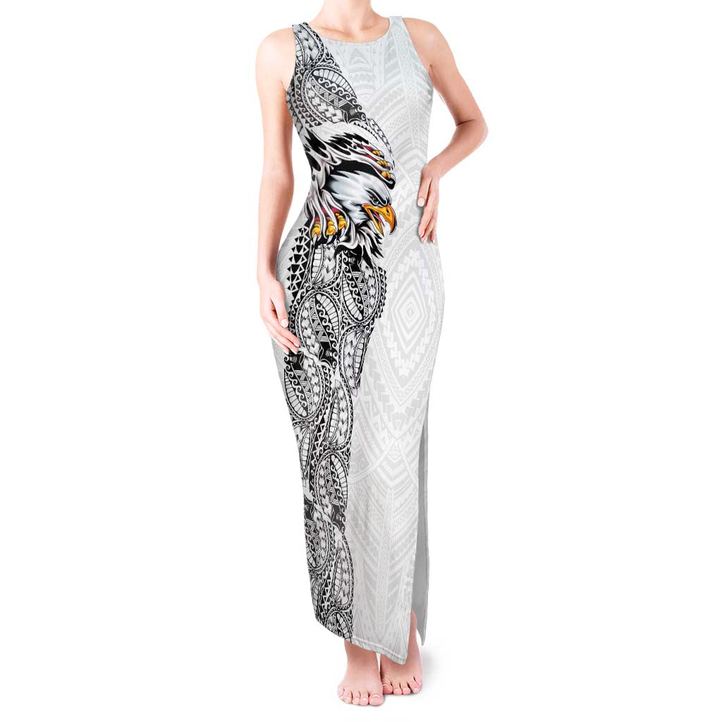 American Samoa Flag Day Tank Maxi Dress Tribal Tattoo with Eagle White