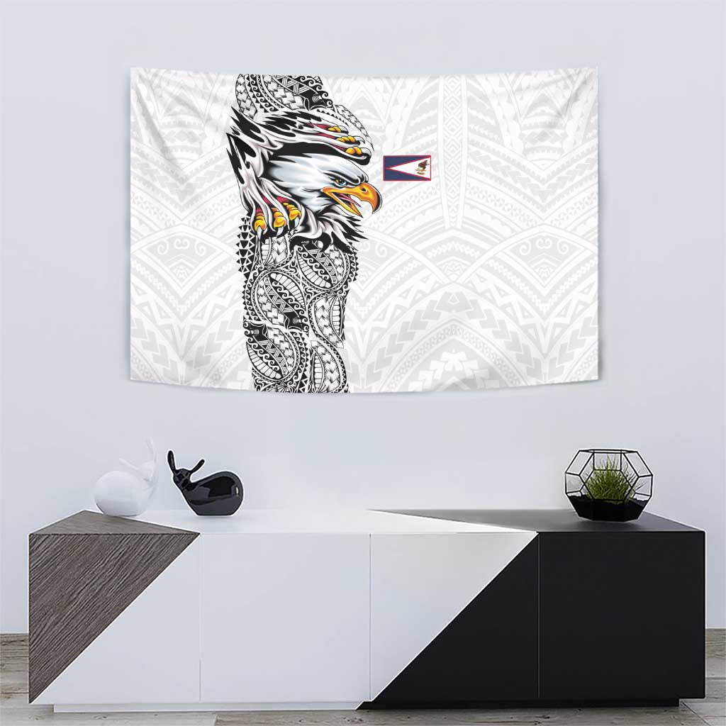 American Samoa Flag Day Tapestry Tribal Tattoo with Eagle White
