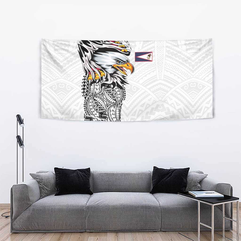 American Samoa Flag Day Tapestry Tribal Tattoo with Eagle White