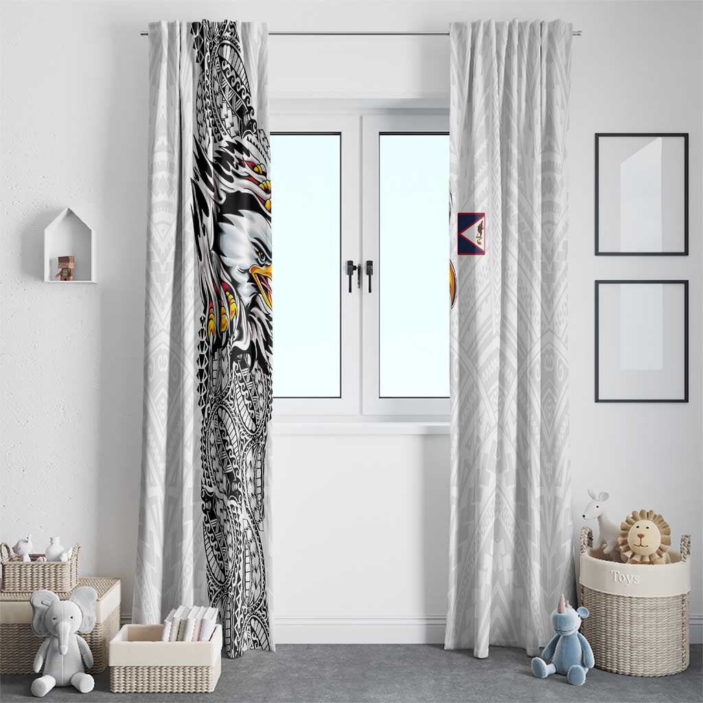 American Samoa Flag Day Window Curtain Tribal Tattoo with Eagle White