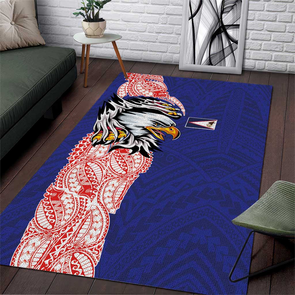 American Samoa Flag Day Area Rug Tribal Tattoo with Eagle Blue-Red