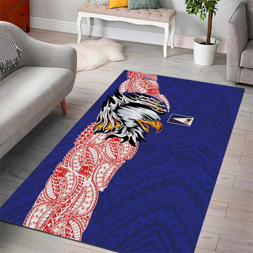 American Samoa Flag Day Area Rug Tribal Tattoo with Eagle Blue-Red