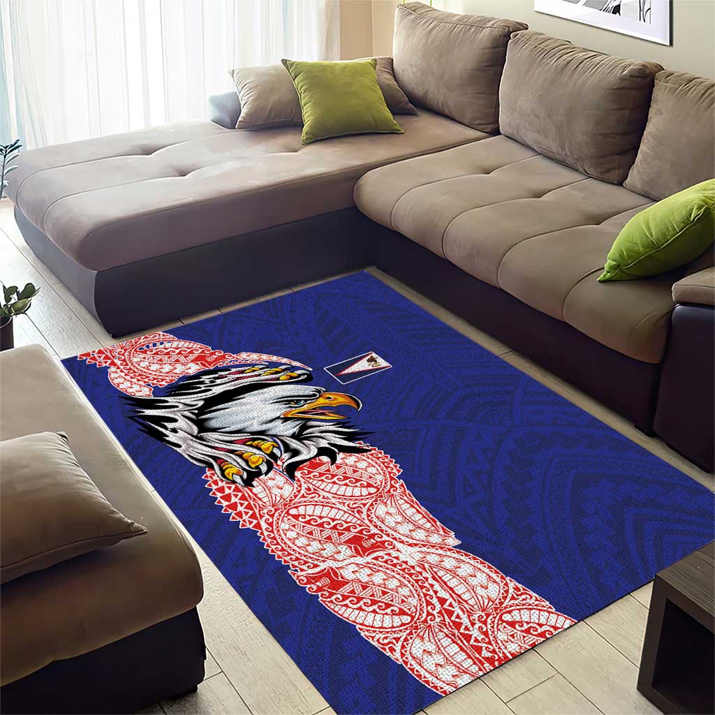 American Samoa Flag Day Area Rug Tribal Tattoo with Eagle Blue-Red