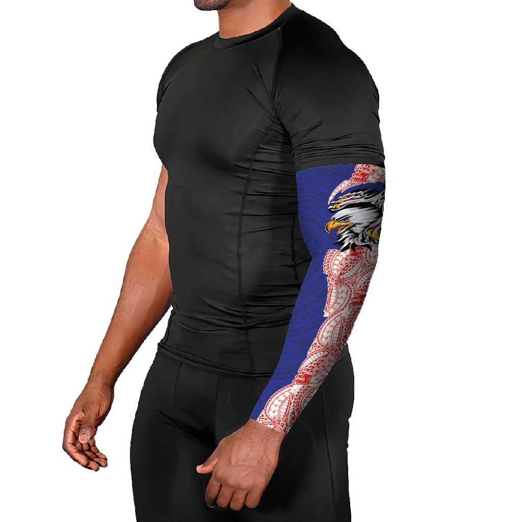 American Samoa Flag Day Arm Sleeves Tribal Tattoo with Eagle Blue-Red