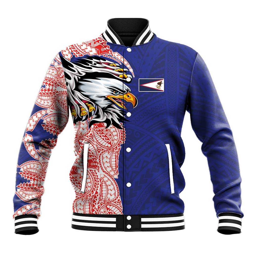 American Samoa Flag Day Baseball Jacket Tribal Tattoo with Eagle Blue-Red