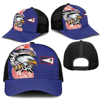 American Samoa Flag Day Baseball Net Cap Tribal Tattoo with Eagle Blue-Red