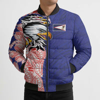 American Samoa Flag Day Bomber Puffer Jacket Tribal Tattoo with Eagle Blue-Red
