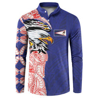 American Samoa Flag Day Button Sweatshirt Tribal Tattoo with Eagle Blue-Red