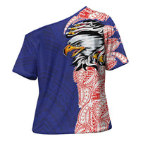 American Samoa Flag Day Cross Shoulder Shirt Tribal Tattoo with Eagle Blue-Red