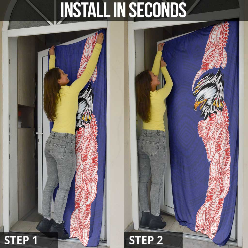 American Samoa Flag Day Door Cover Tribal Tattoo with Eagle Blue-Red