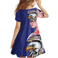 American Samoa Flag Day Family Matching Summer Maxi Dress and Hawaiian Shirt Tribal Tattoo with Eagle Blue-Red