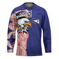 American Samoa Flag Day Hockey Jersey Tribal Tattoo with Eagle Blue-Red