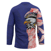 American Samoa Flag Day Hockey Jersey Tribal Tattoo with Eagle Blue-Red