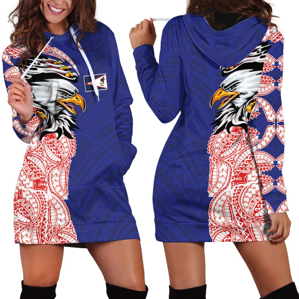 American Samoa Flag Day Hoodie Dress Tribal Tattoo with Eagle Blue-Red