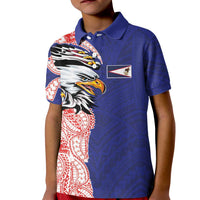 American Samoa Flag Day Kid Polo Shirt Tribal Tattoo with Eagle Blue-Red