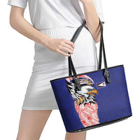 American Samoa Flag Day Leather Tote Bag Tribal Tattoo with Eagle Blue-Red