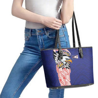 American Samoa Flag Day Leather Tote Bag Tribal Tattoo with Eagle Blue-Red