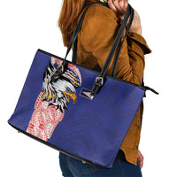 American Samoa Flag Day Leather Tote Bag Tribal Tattoo with Eagle Blue-Red