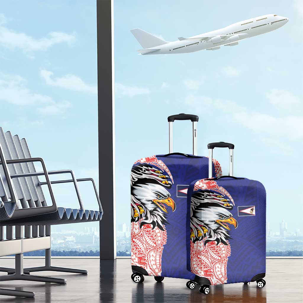 American Samoa Flag Day Luggage Cover Tribal Tattoo with Eagle Blue-Red