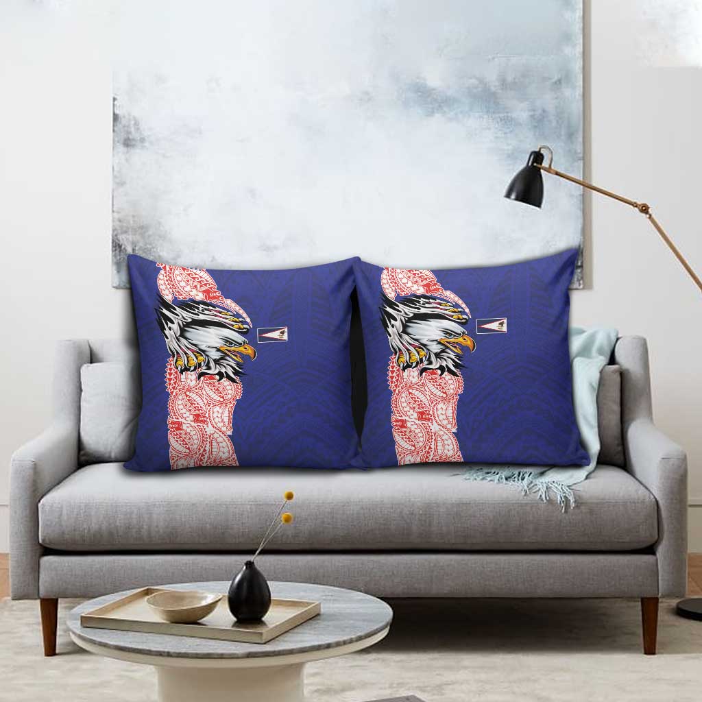 American Samoa Flag Day Pillow Cover Tribal Tattoo with Eagle Blue-Red
