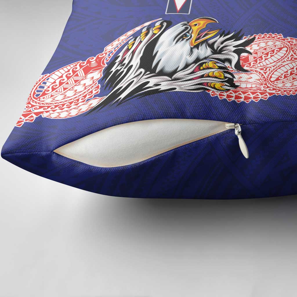 American Samoa Flag Day Pillow Cover Tribal Tattoo with Eagle Blue-Red