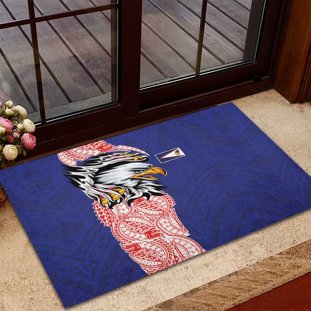 American Samoa Flag Day Rubber Doormat Tribal Tattoo with Eagle Blue-Red