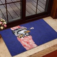 American Samoa Flag Day Rubber Doormat Tribal Tattoo with Eagle Blue-Red