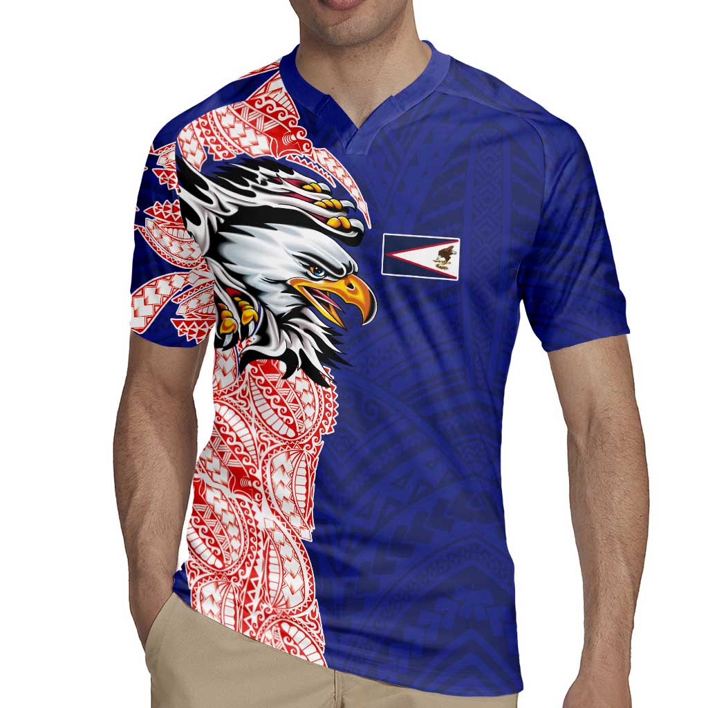 American Samoa Flag Day Rugby Jersey Tribal Tattoo with Eagle Blue-Red