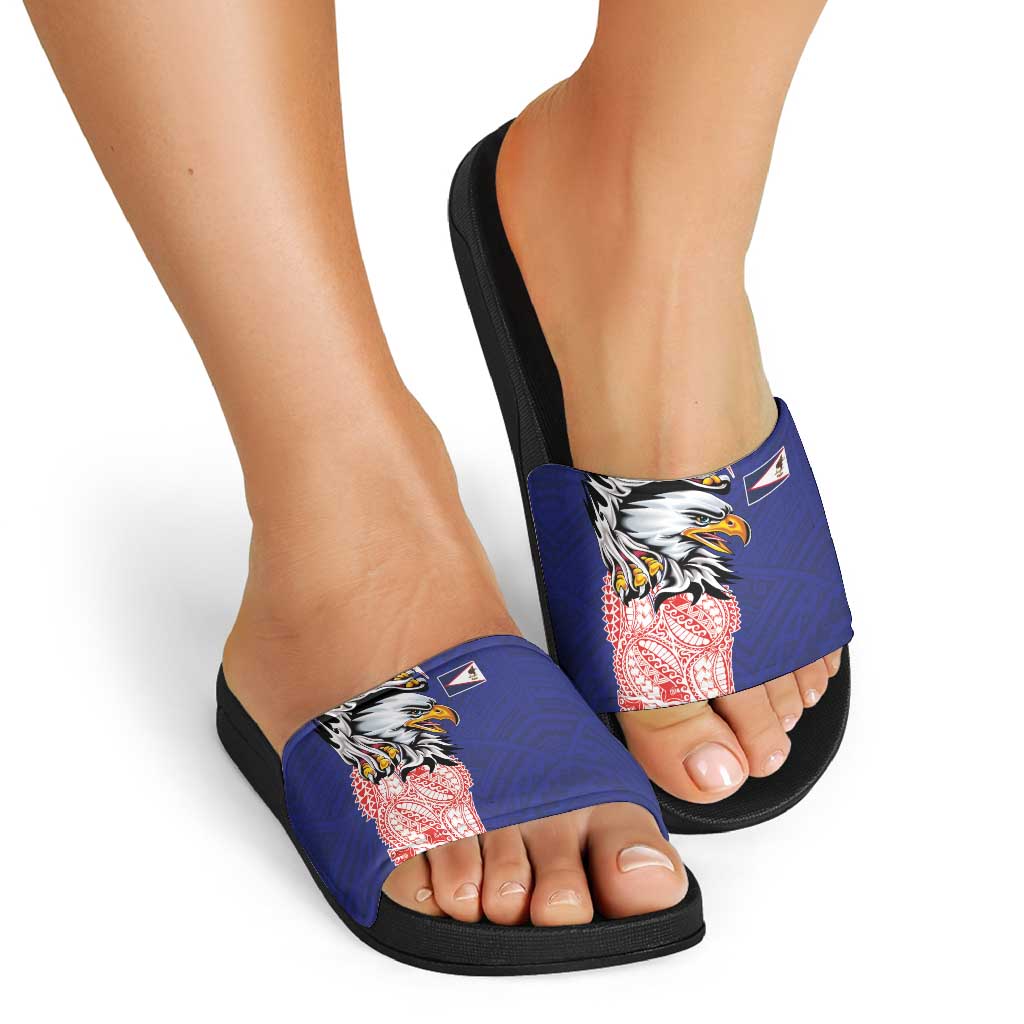 American Samoa Flag Day Slide Sandals Tribal Tattoo with Eagle Blue-Red