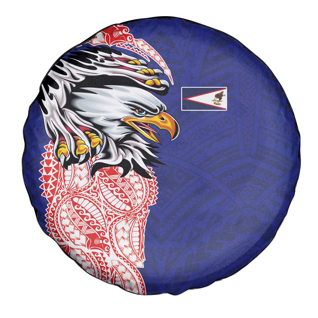 American Samoa Flag Day Spare Tire Cover Tribal Tattoo with Eagle Blue-Red