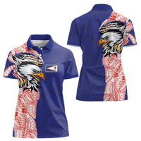 American Samoa Flag Day Women Polo Shirt Tribal Tattoo with Eagle Blue-Red