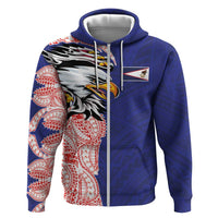 American Samoa Flag Day Zip Hoodie Tribal Tattoo with Eagle Blue-Red