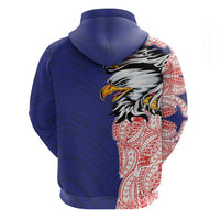 American Samoa Flag Day Zip Hoodie Tribal Tattoo with Eagle Blue-Red