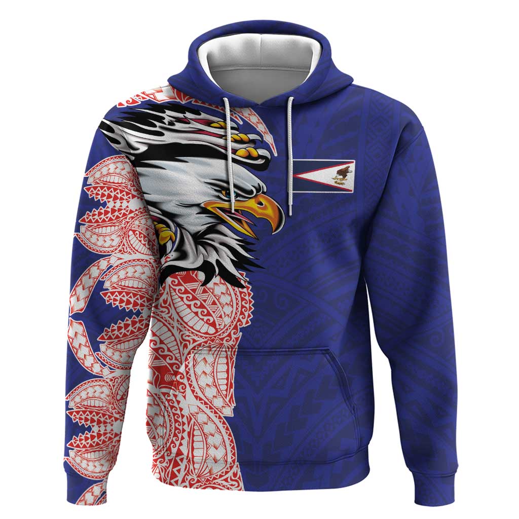 American Samoa Flag Day Zip Hoodie Tribal Tattoo with Eagle Blue-Red