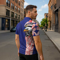 American Samoa Flag Day Zipper Polo Shirt Tribal Tattoo with Eagle Blue-Red